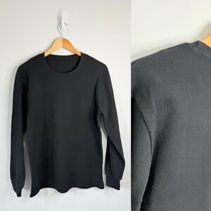 Men’s Black Waffle Textured Warm Casual Sweater